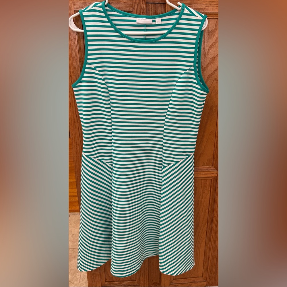 New York & Company Teal and White Striped Top